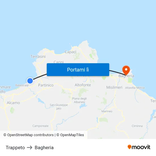 Trappeto to Bagheria map