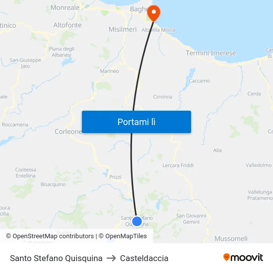 Santo Stefano Quisquina to Casteldaccia map