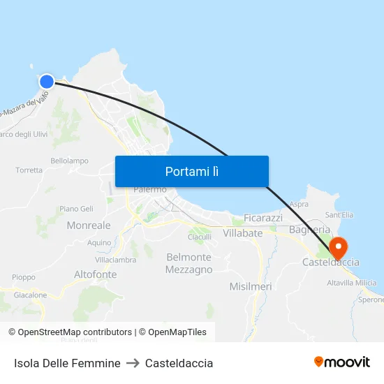 Isola Delle Femmine to Casteldaccia map
