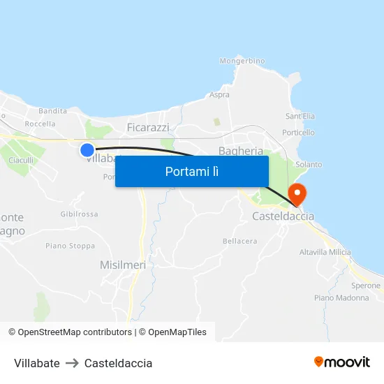 Villabate to Casteldaccia map