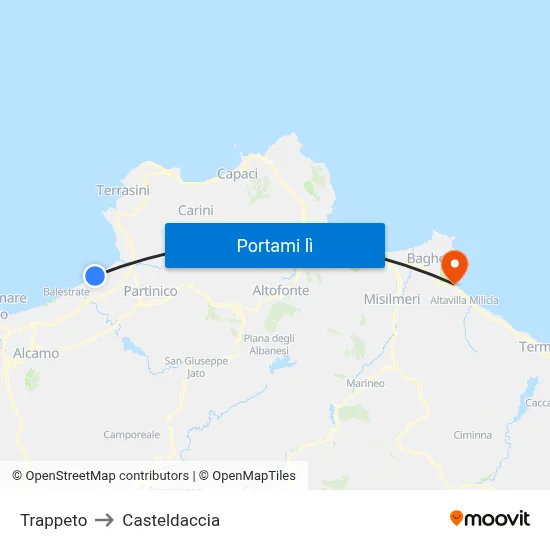 Trappeto to Casteldaccia map