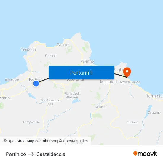 Partinico to Casteldaccia map