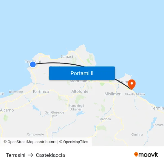 Terrasini to Casteldaccia map