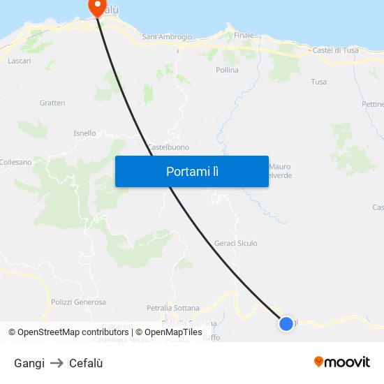 Gangi to Cefalù map