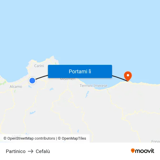 Partinico to Cefalù map