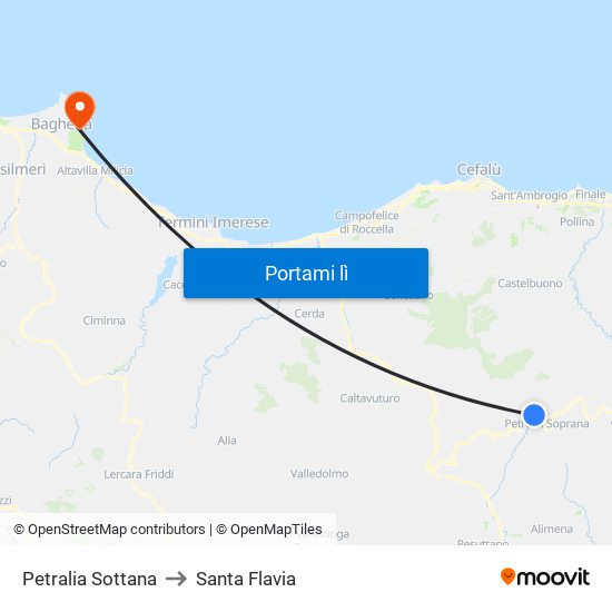 Petralia Sottana to Santa Flavia map