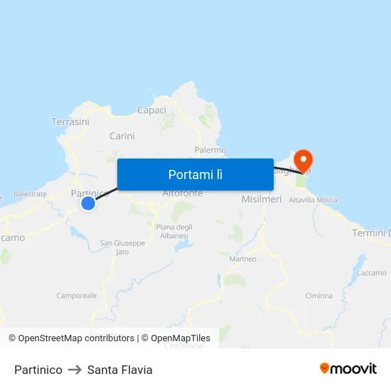 Partinico to Santa Flavia map