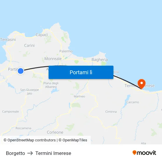 Borgetto to Termini Imerese map