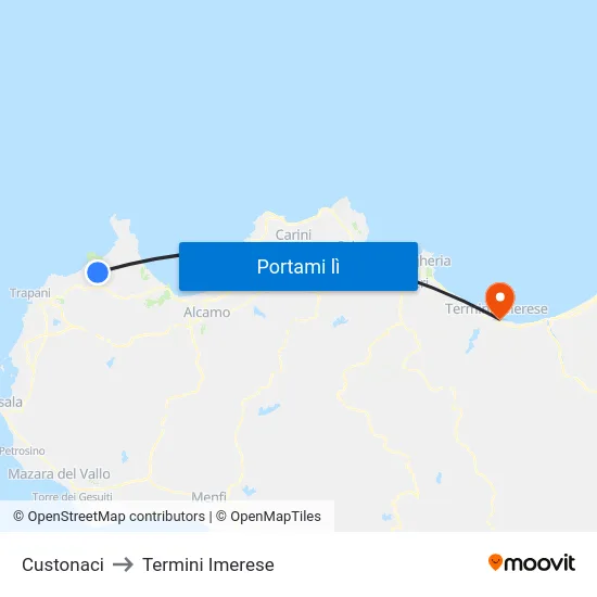 Custonaci to Termini Imerese map