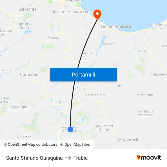 Santo Stefano Quisquina to Trabia map