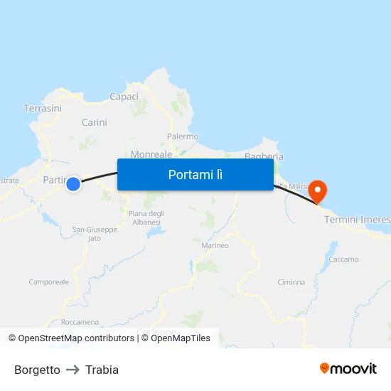 Borgetto to Trabia map