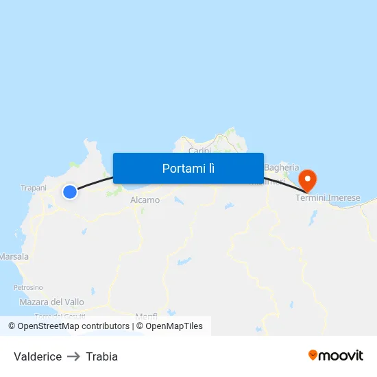 Valderice to Trabia map
