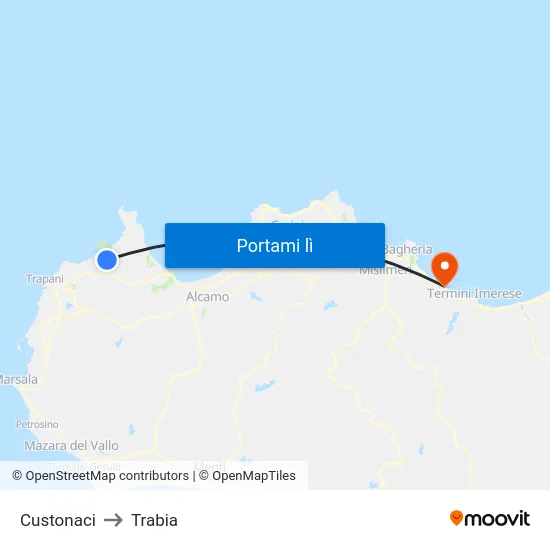 Custonaci to Trabia map