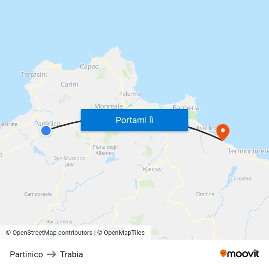 Partinico to Trabia map