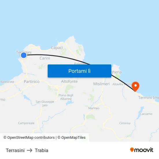 Terrasini to Trabia map