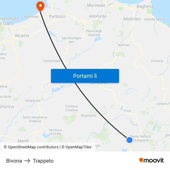Bivona to Trappeto map