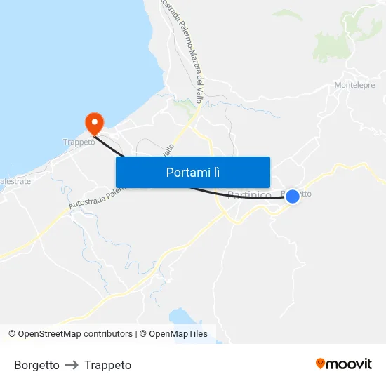 Borgetto to Trappeto map