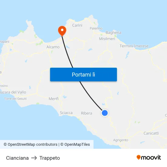 Cianciana to Trappeto map