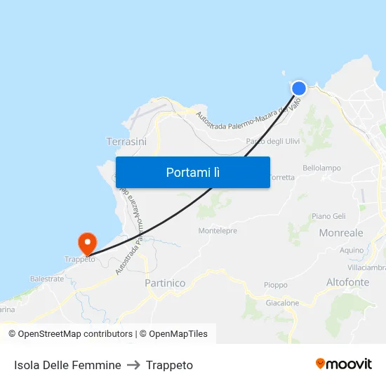 Isola Delle Femmine to Trappeto map