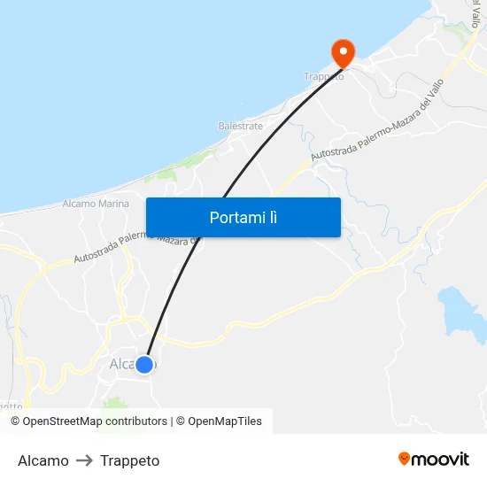 Alcamo to Trappeto map