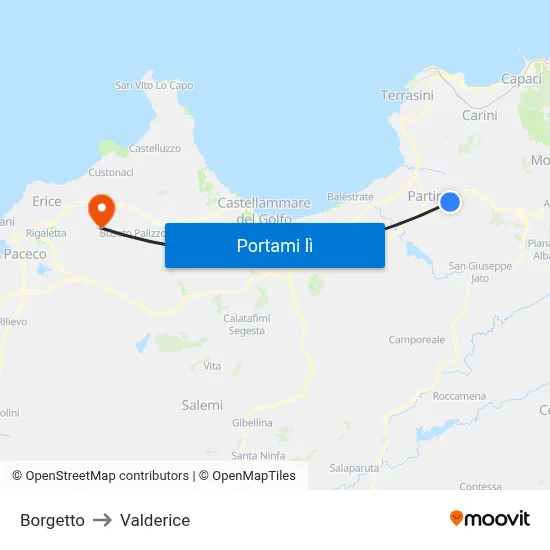 Borgetto to Valderice map