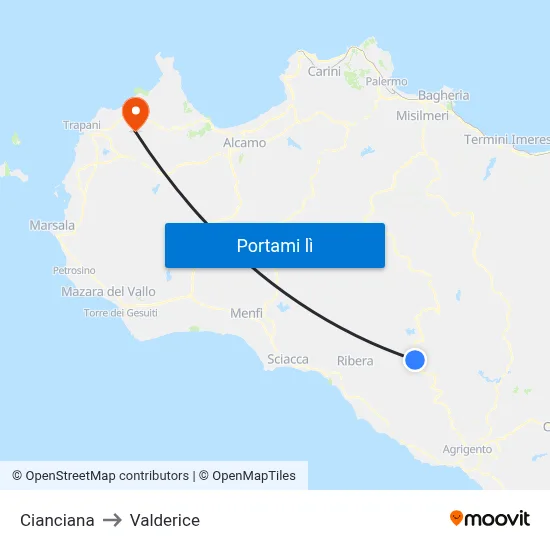 Cianciana to Valderice map