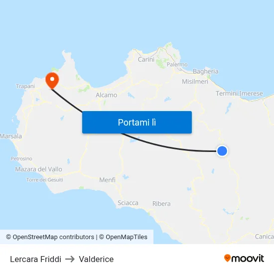 Lercara Friddi to Valderice map