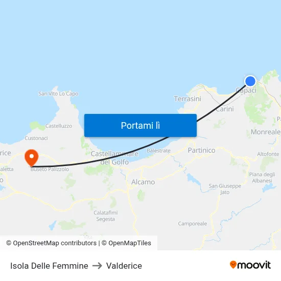 Isola Delle Femmine to Valderice map