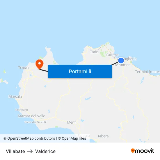 Villabate to Valderice map