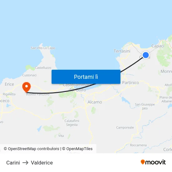 Carini to Valderice map