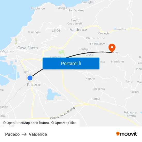 Paceco to Valderice map