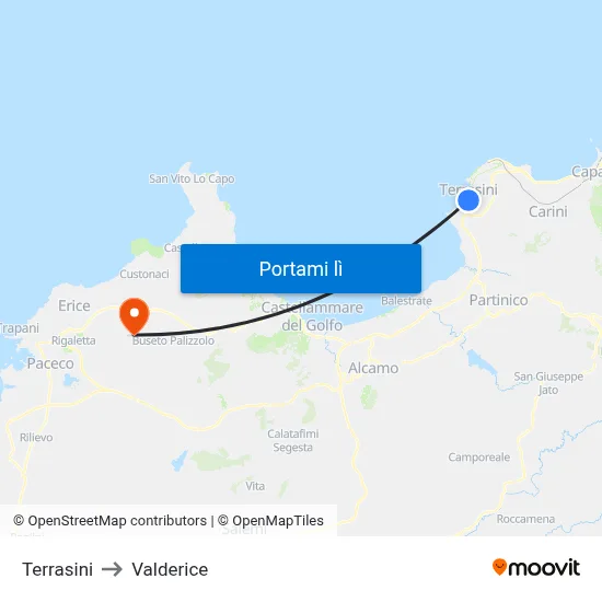 Terrasini to Valderice map