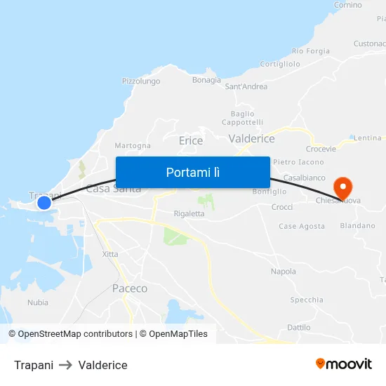 Trapani to Valderice map