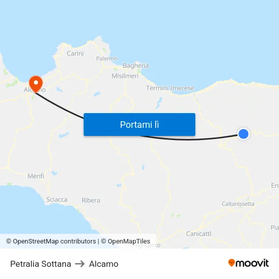 Petralia Sottana to Alcamo map