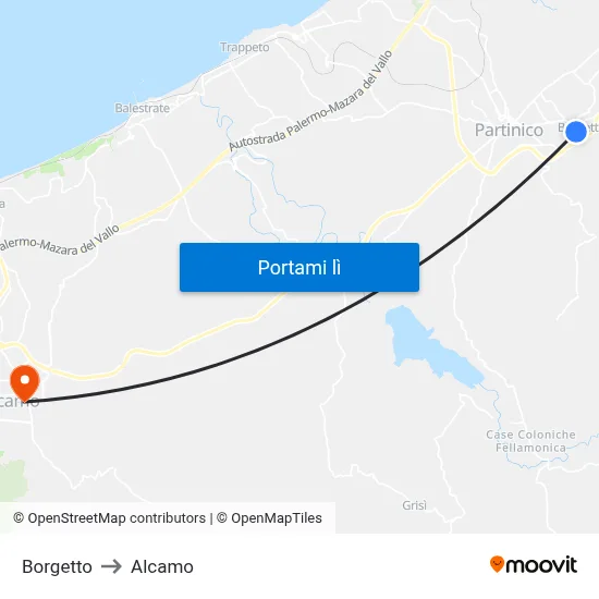 Borgetto to Alcamo map