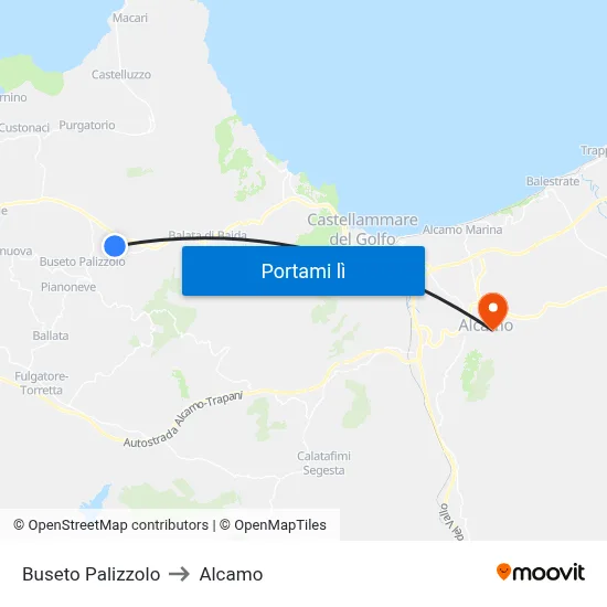 Buseto Palizzolo to Alcamo map