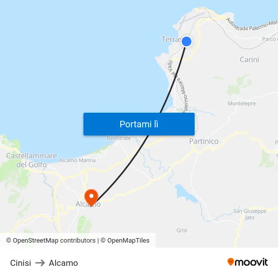 Cinisi to Alcamo map
