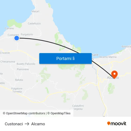 Custonaci to Alcamo map