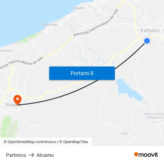Partinico to Alcamo map