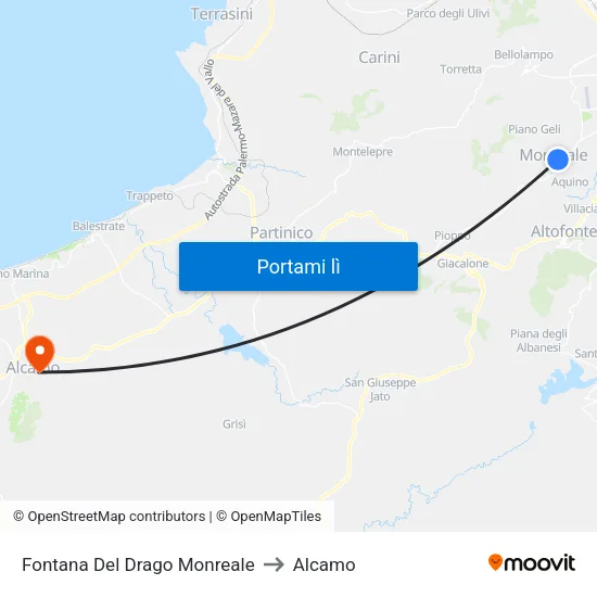 Fontana Del Drago Monreale to Alcamo map