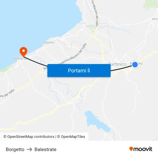 Borgetto to Balestrate map