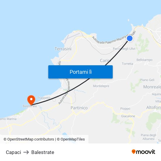 Capaci to Balestrate map