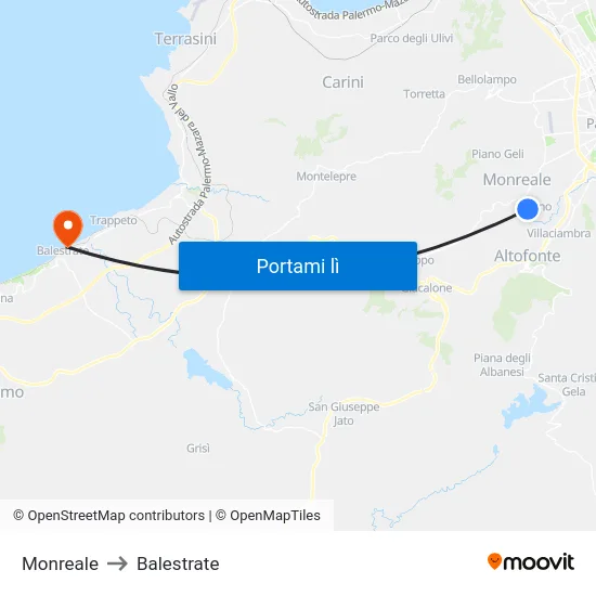 Monreale to Balestrate map