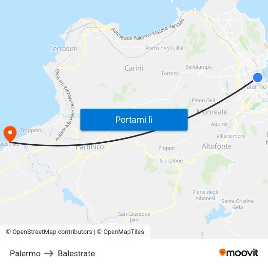 Palermo to Balestrate map