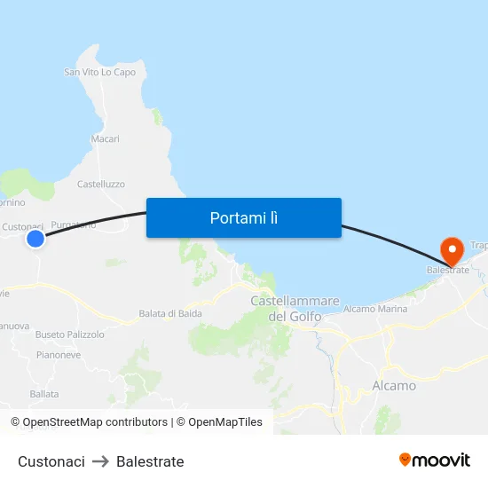 Custonaci to Balestrate map