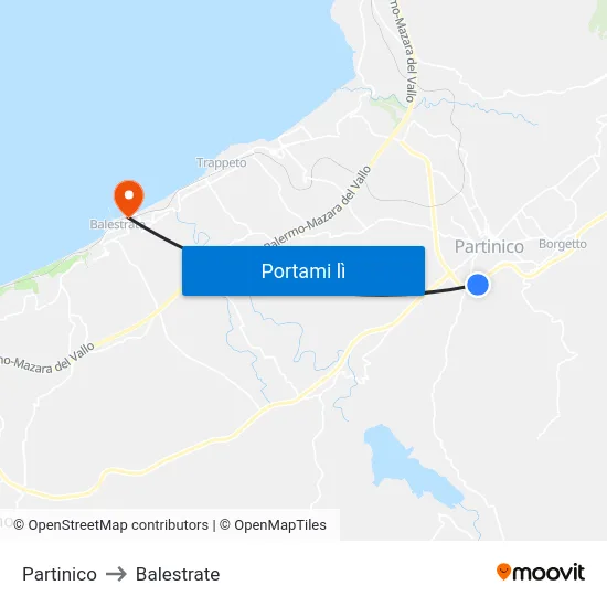 Partinico to Balestrate map