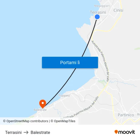 Terrasini to Balestrate map