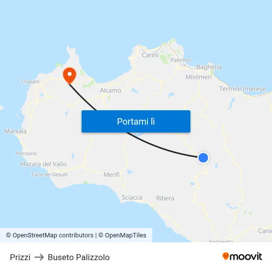 Prizzi to Buseto Palizzolo map