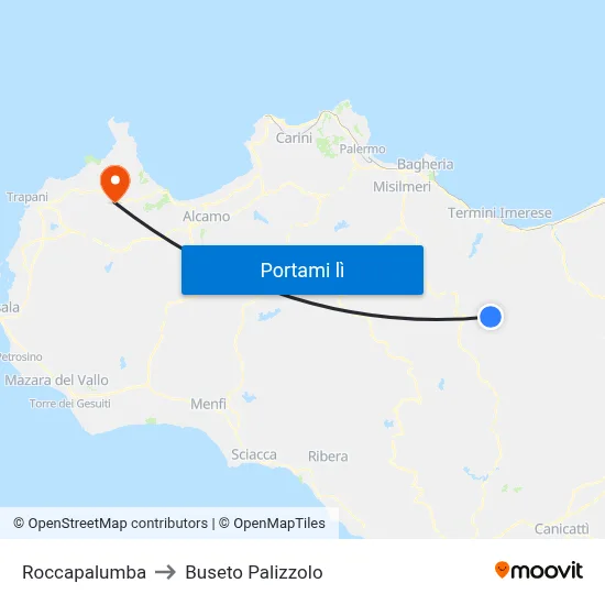 Roccapalumba to Buseto Palizzolo map