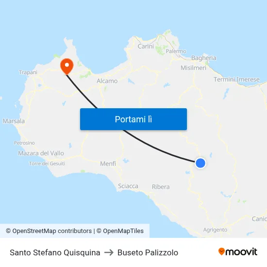 Santo Stefano Quisquina to Buseto Palizzolo map
